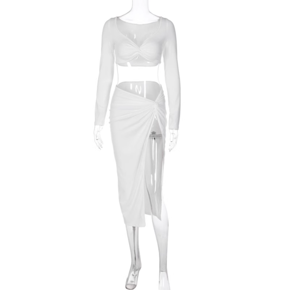 NIUJE Long Sleeves Cropped Top And Midi Skirt