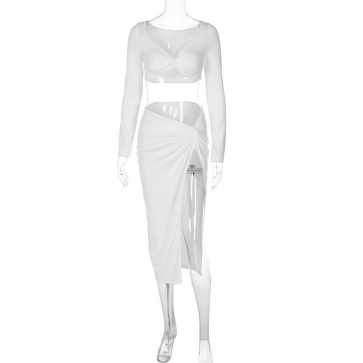 NIUJE Long Sleeves Cropped Top And Midi Skirt