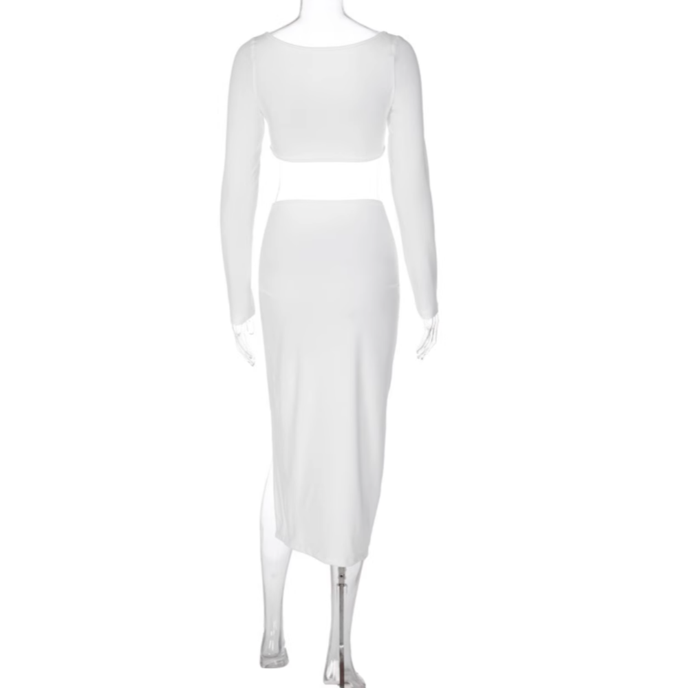 NIUJE Long Sleeves Cropped Top And Midi Skirt