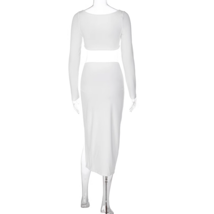 NIUJE Long Sleeves Cropped Top And Midi Skirt