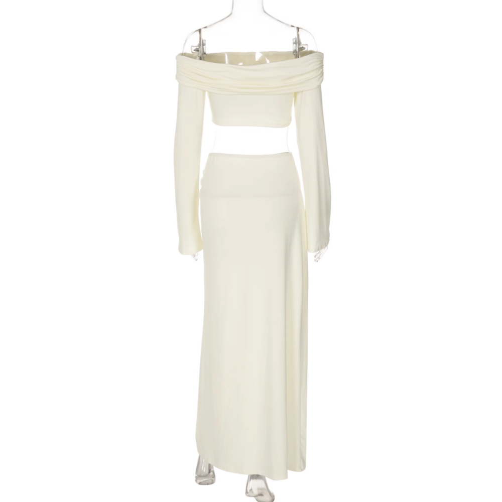 YILUO Off-Shoulder Cropped Top And Maxi Skirt