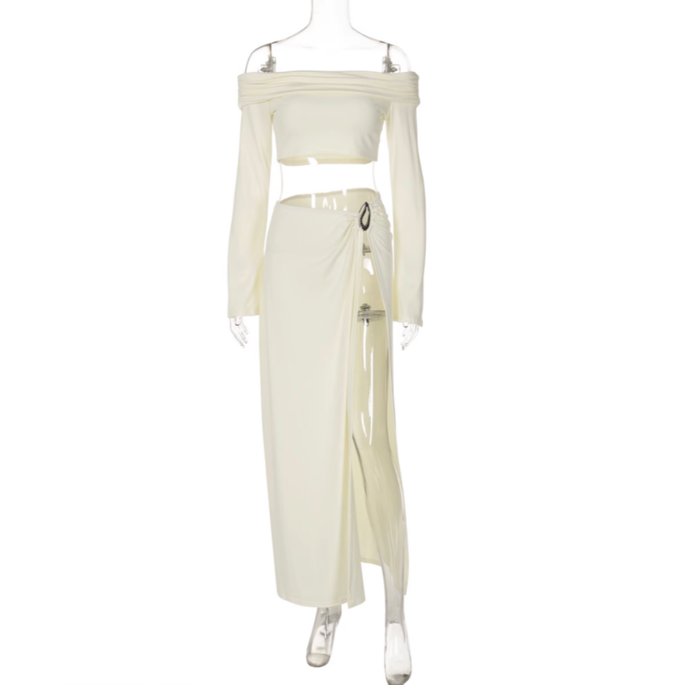 YILUO Off-Shoulder Cropped Top And Maxi Skirt