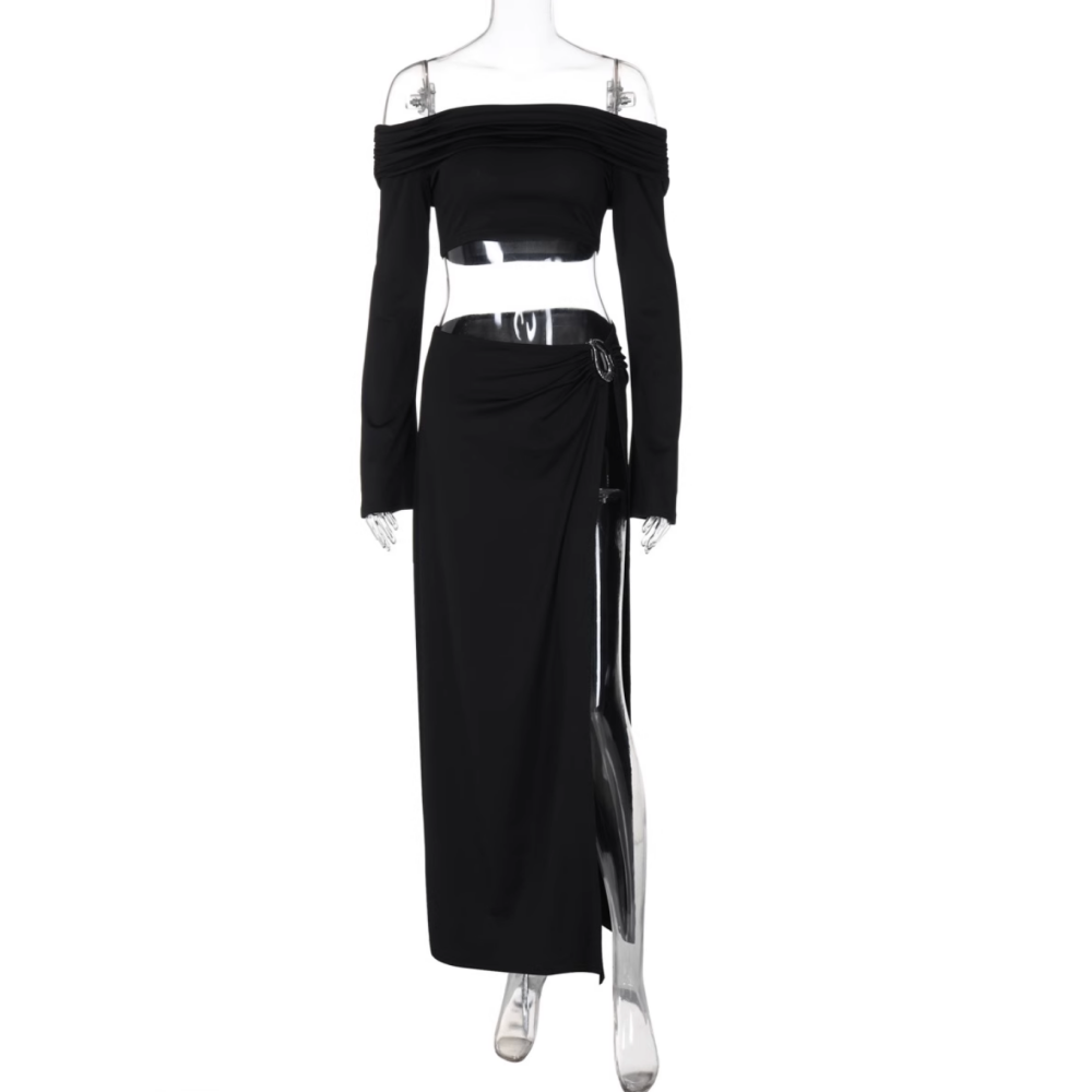 YILUO Off-Shoulder Cropped Top And Maxi Skirt