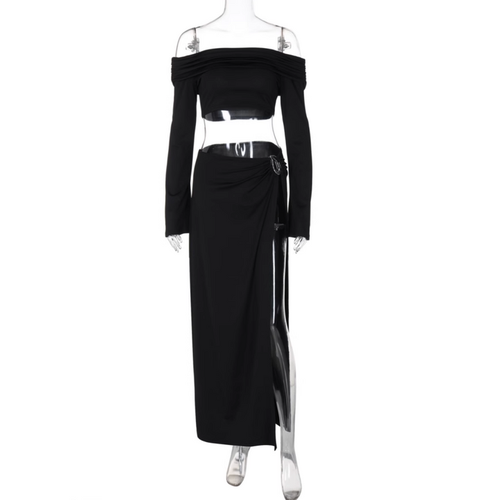 YILUO Off-Shoulder Cropped Top And Maxi Skirt
