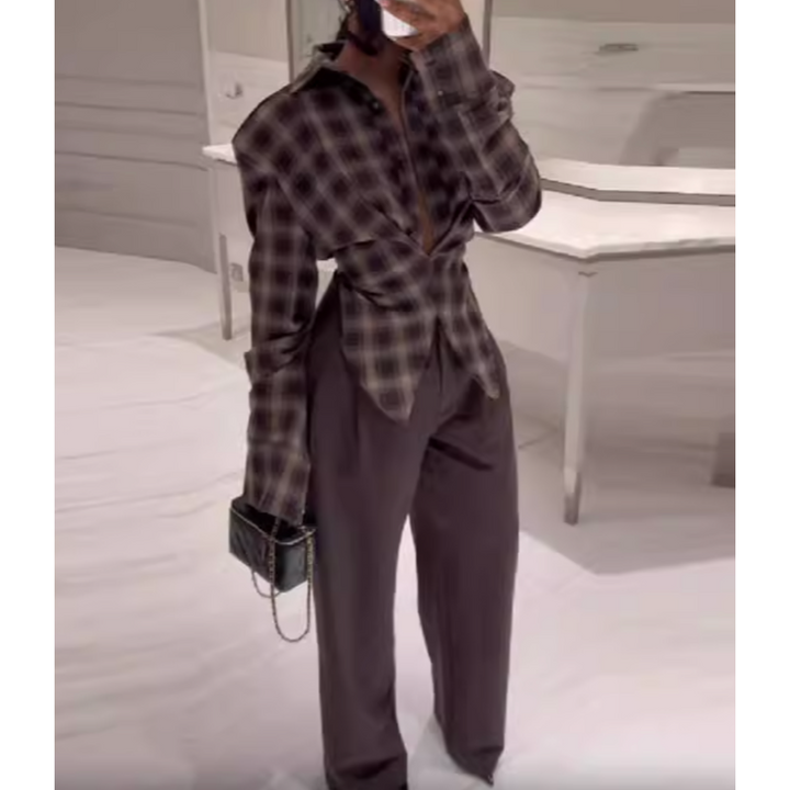 FUSOY Plaid Waist-cinching Shirt