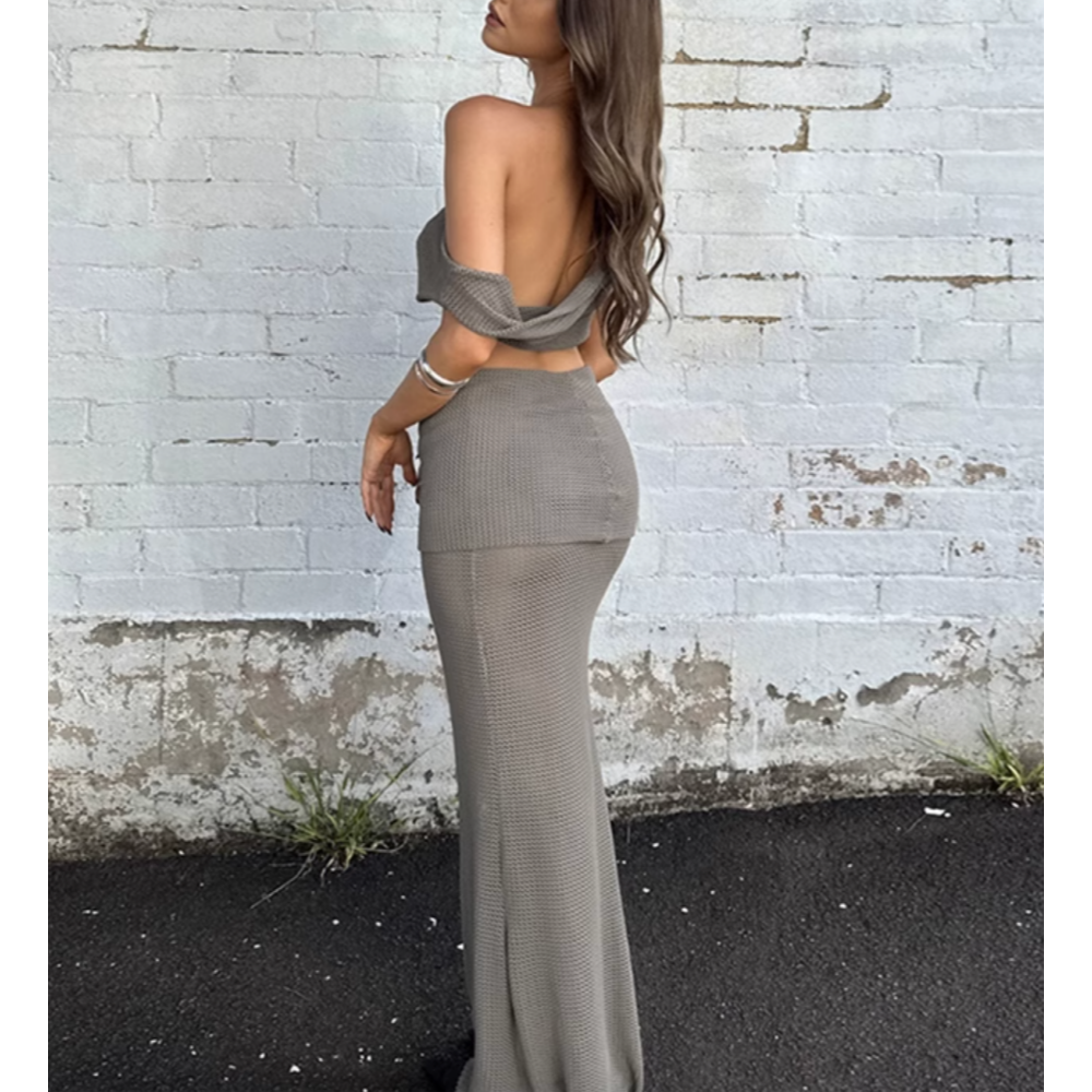 DUJIO One Shoulder Cropped Top And Maxi Skirt