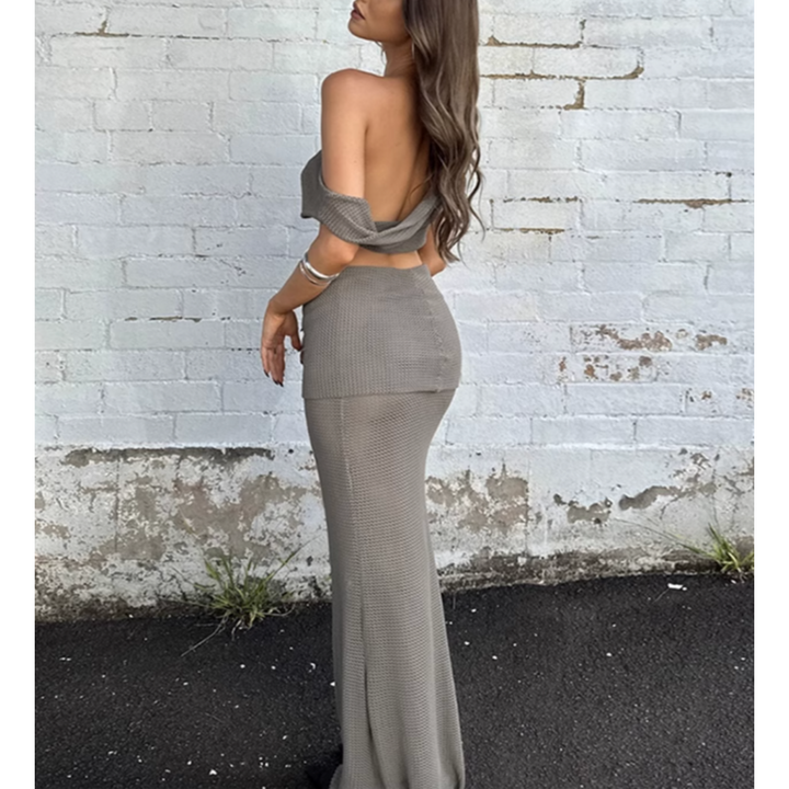 DUJIO One Shoulder Cropped Top And Maxi Skirt