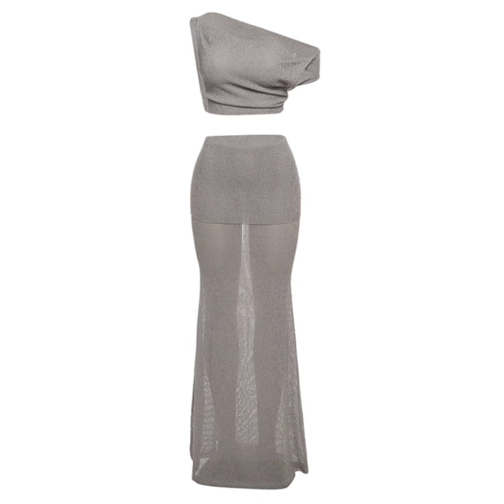 DUJIO One Shoulder Cropped Top And Maxi Skirt