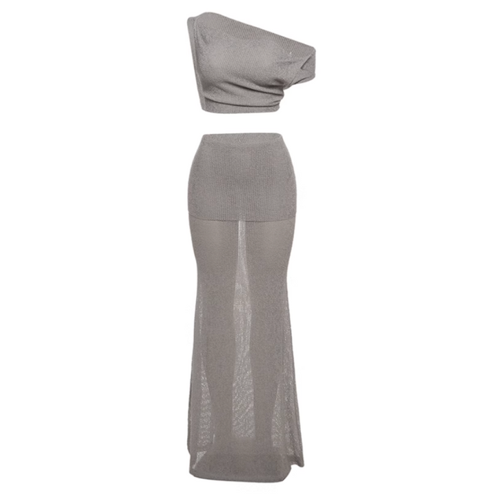 DUJIO One Shoulder Cropped Top And Maxi Skirt