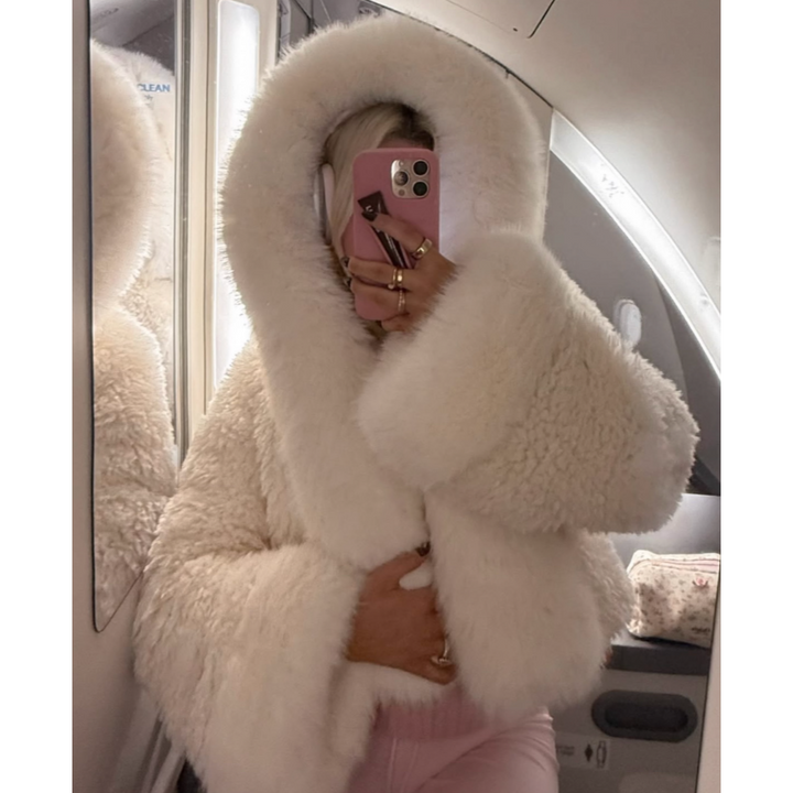 PICOU Faux Fur Hooded Cropped Coat