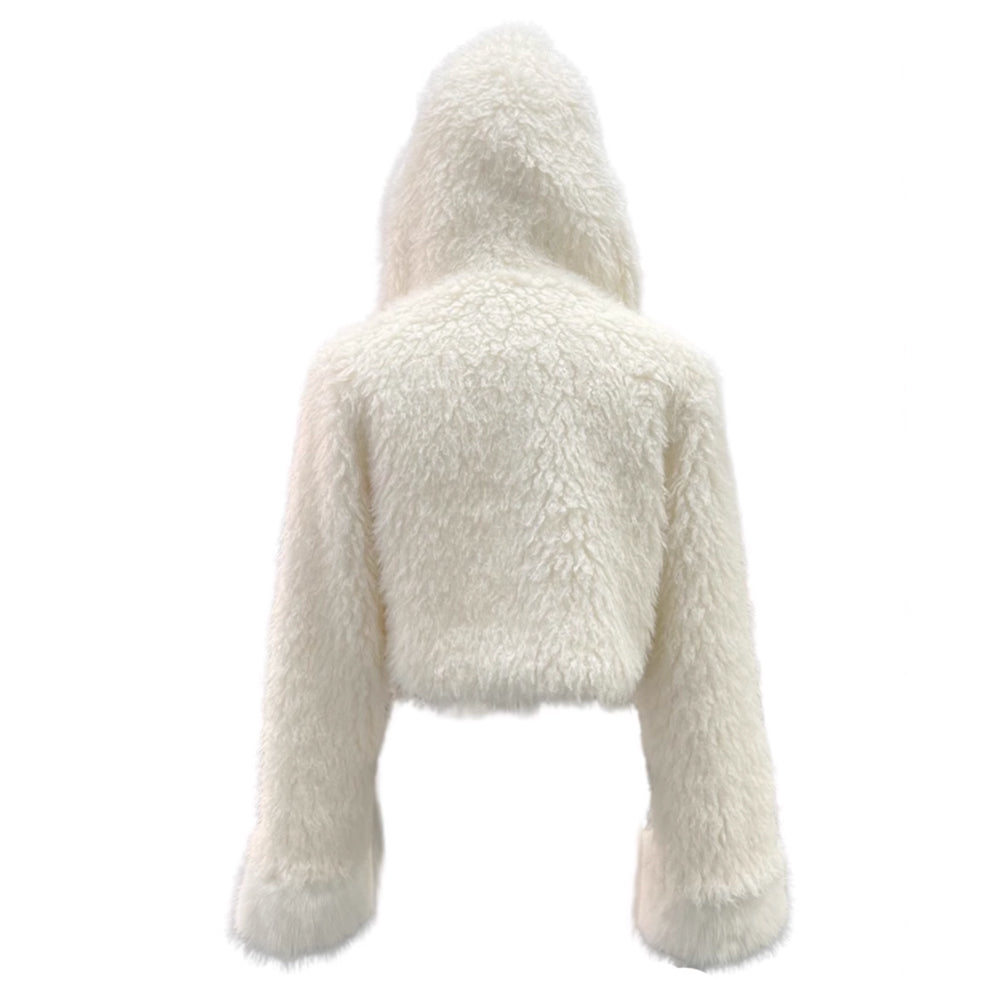 PICOU Faux Fur Hooded Cropped Coat