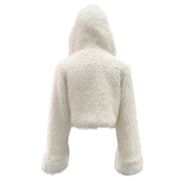 PICOU Faux Fur Hooded Cropped Coat