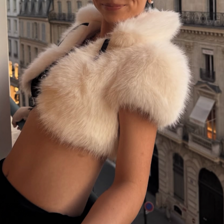 BIDEA Short Sleeves Faux Fur Cropped Top
