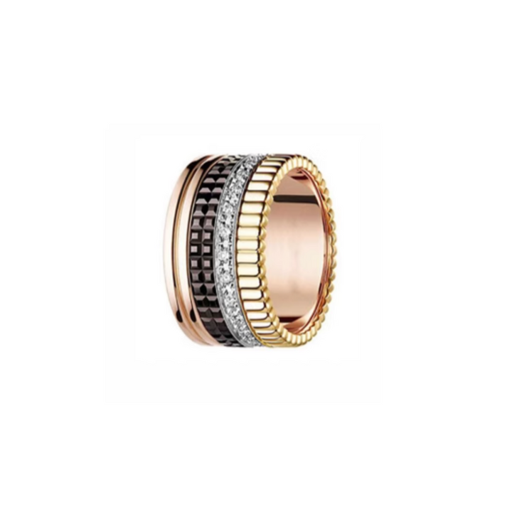 CIUAO Double Row Ceramic Diamond Gear Ring