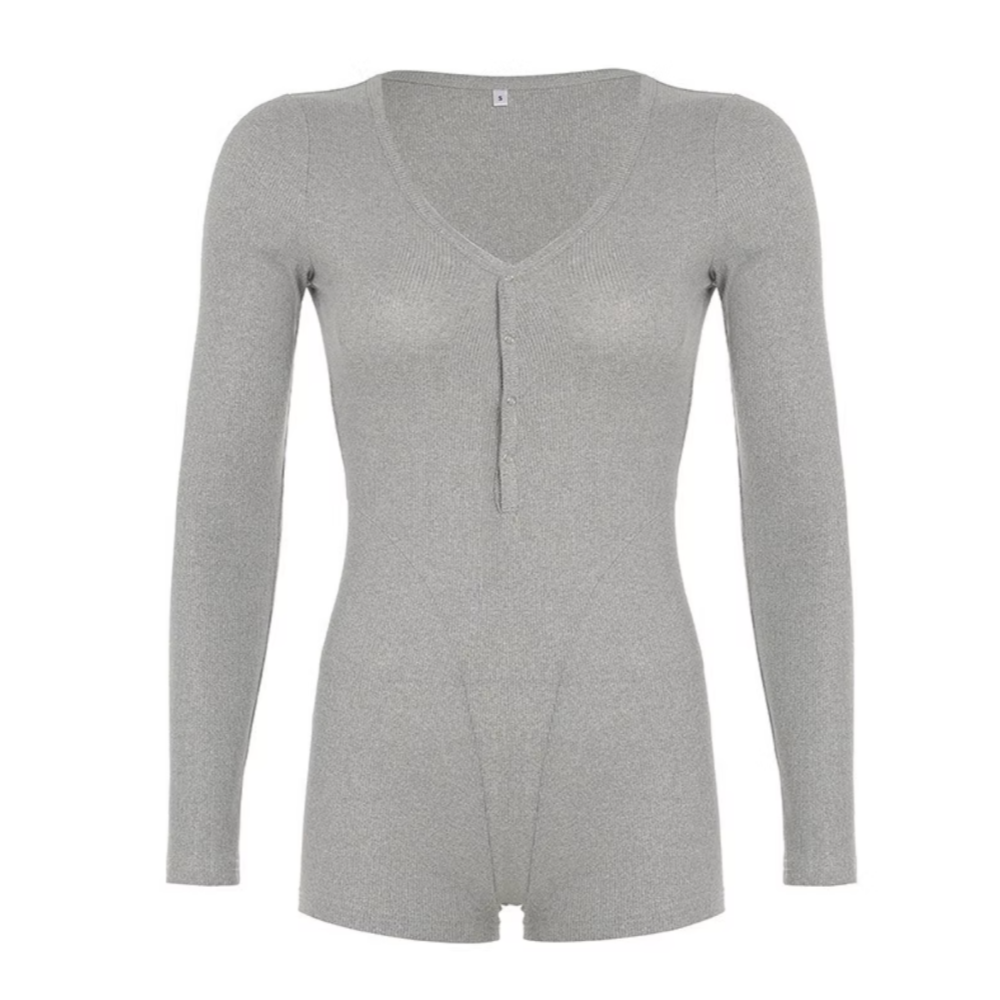 YAQIU Long Sleeves Jumpsuit Shorts