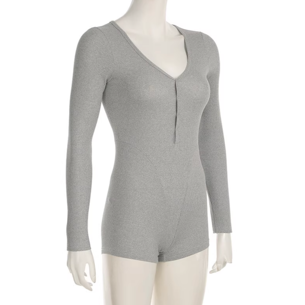 YAQIU Long Sleeves Jumpsuit Shorts