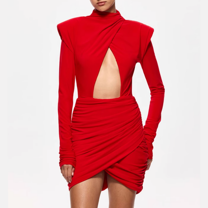 CUNYU Mockneck Cutout Mini Evening Dress Gown