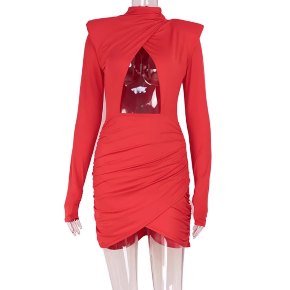 CUNYU Mockneck Cutout Mini Evening Dress Gown