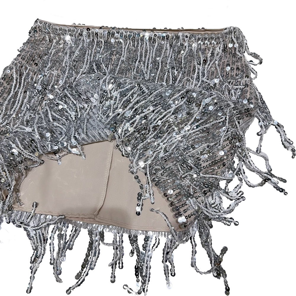 ZOIUY Sequin Tassel Mini Skirt