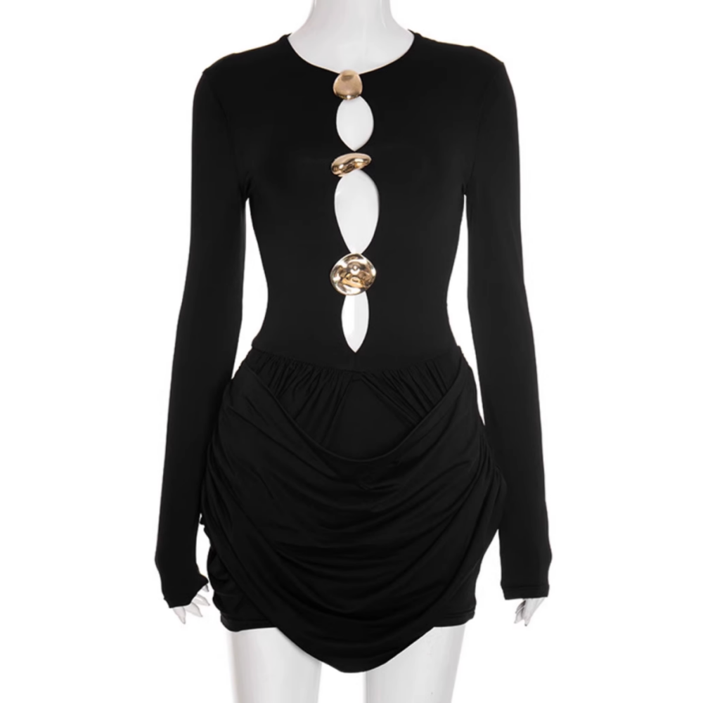 SIMOL Long Sleeves Cutout Mini Evening Dress Gown