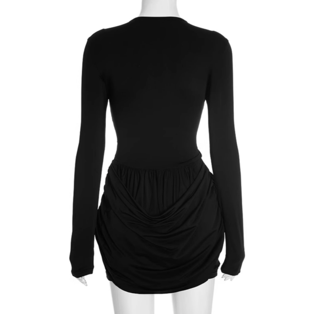 SIMOL Long Sleeves Cutout Mini Evening Dress Gown