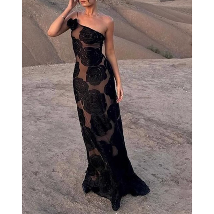 VOUDI One Shoulder Maxi Evening Dress Gown