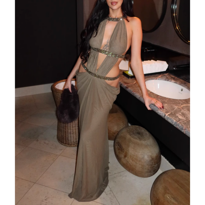 GUOIH Cutout Maxi Evening Dress Gown