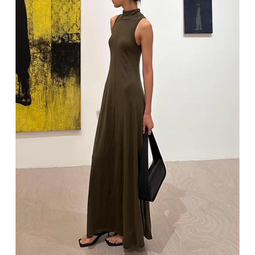 LENXI Turtleneck Sleeveless Maxi Dress