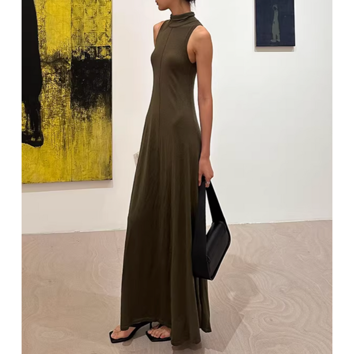 LENXI Turtleneck Sleeveless Maxi Dress