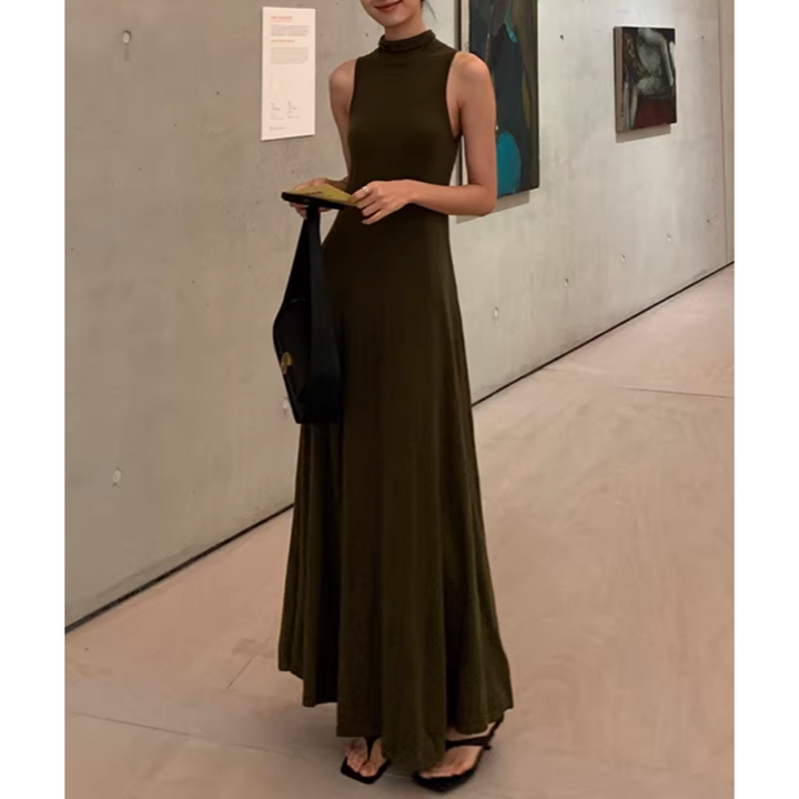 LENXI Turtleneck Sleeveless Maxi Dress
