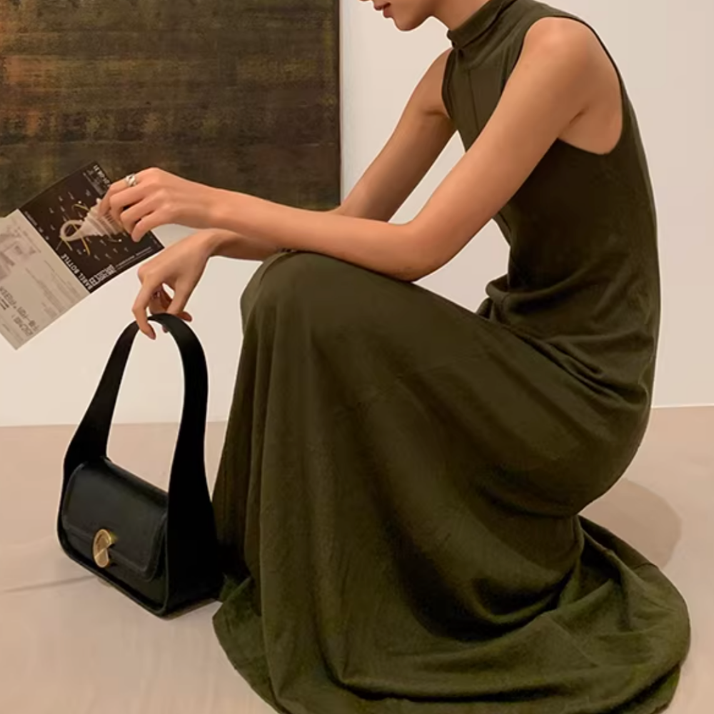 LENXI Turtleneck Sleeveless Maxi Dress