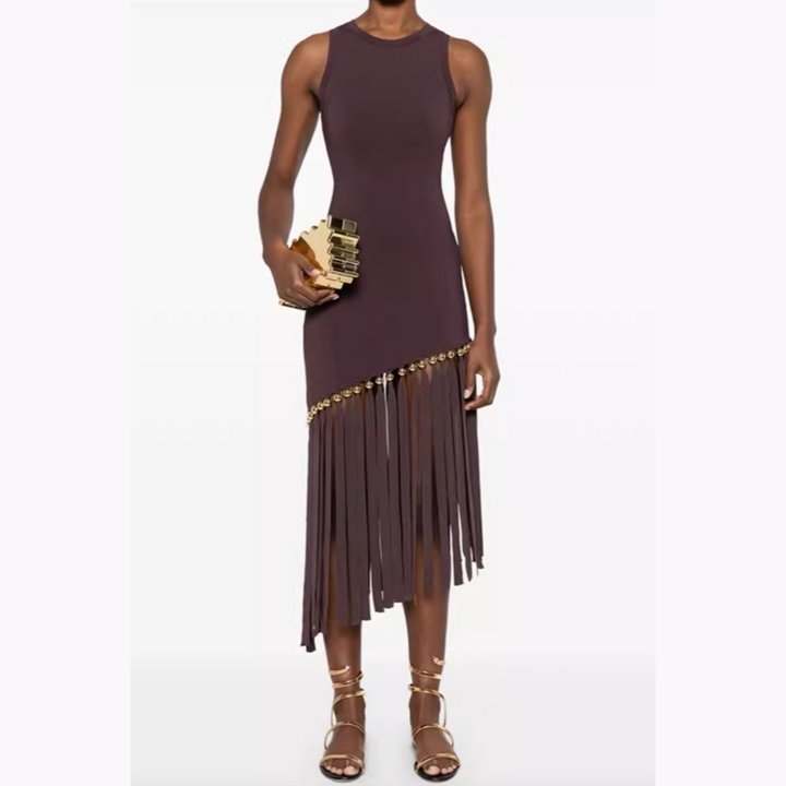 DIZUE Sleeveless Tassel Evening Dress Gown