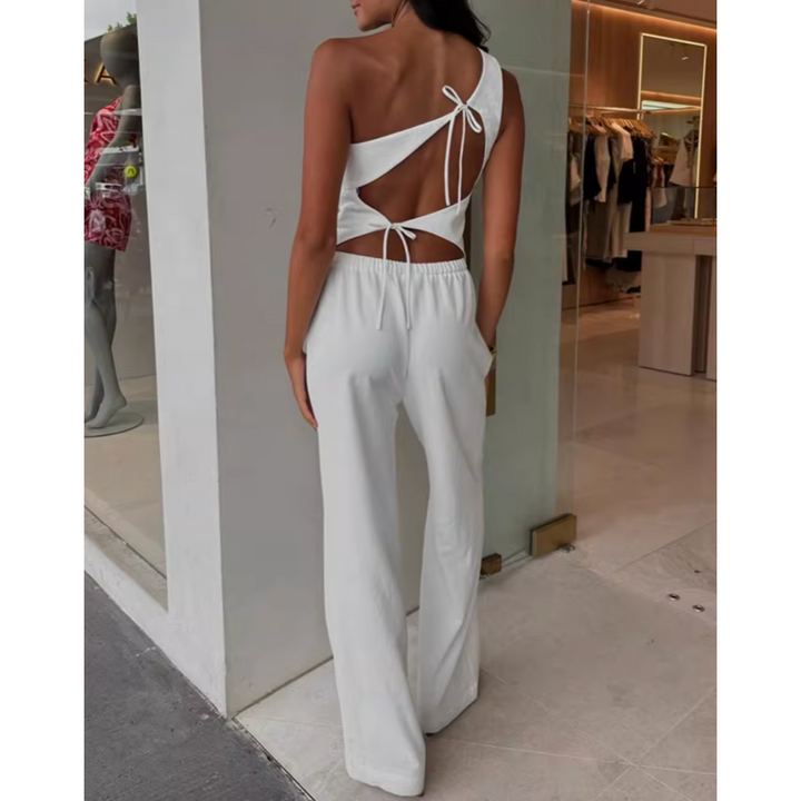 ELSAO One Shoulder Lace-up Tank Top and Pants Set