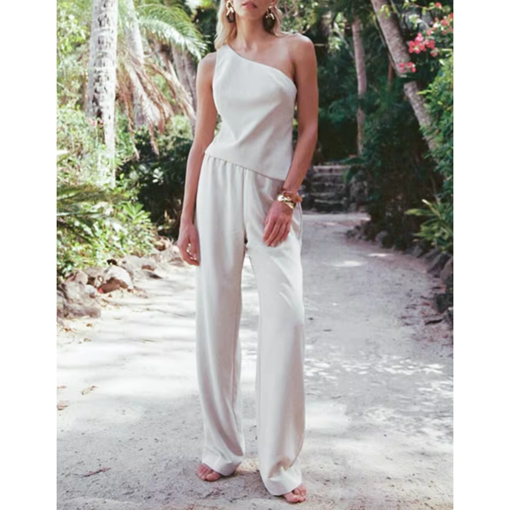 ELSAO One Shoulder Lace-up Tank Top and Pants Set