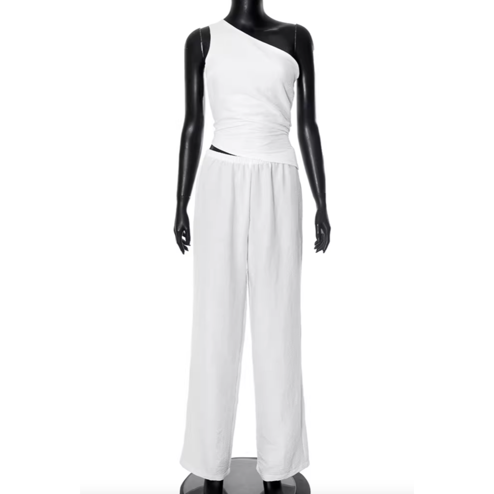 ELSAO One Shoulder Lace-up Tank Top and Pants Set