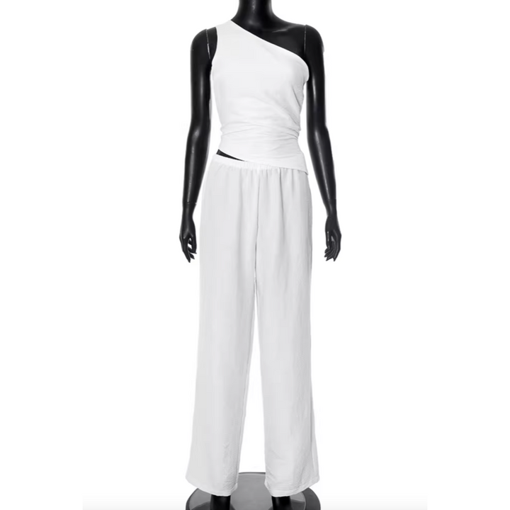 ELSAO One Shoulder Lace-up Tank Top and Pants Set
