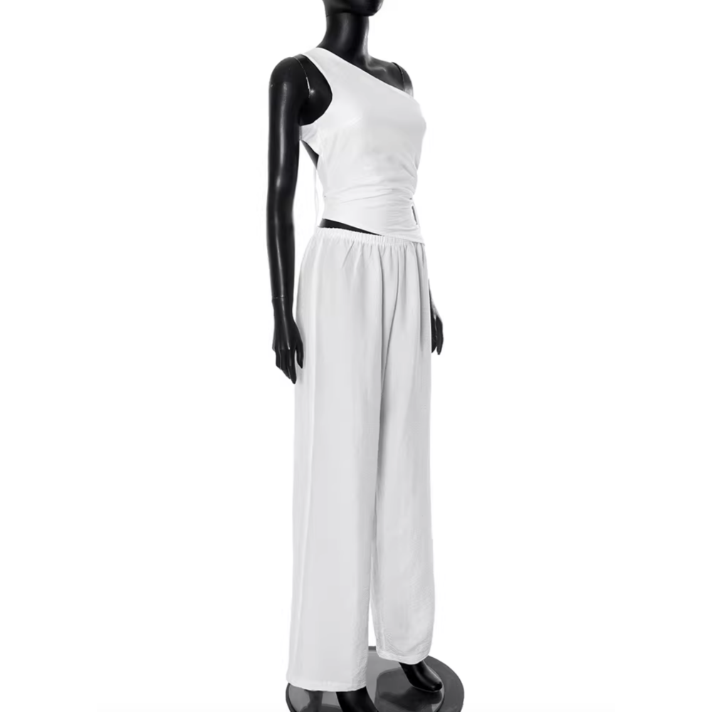 ELSAO One Shoulder Lace-up Tank Top and Pants Set