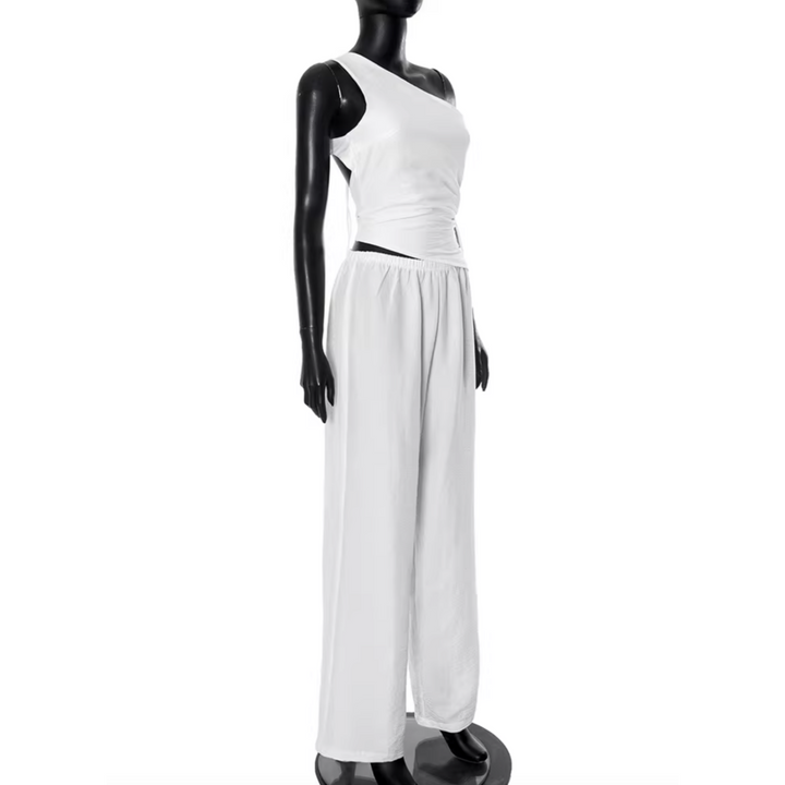 ELSAO One Shoulder Lace-up Tank Top and Pants Set