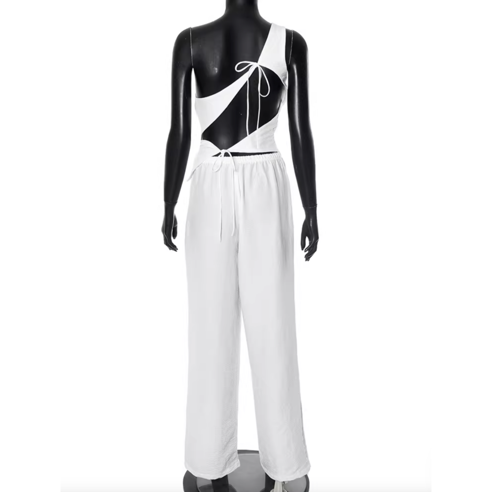 ELSAO One Shoulder Lace-up Tank Top and Pants Set