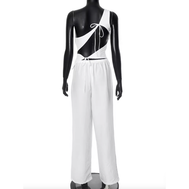 ELSAO One Shoulder Lace-up Tank Top and Pants Set