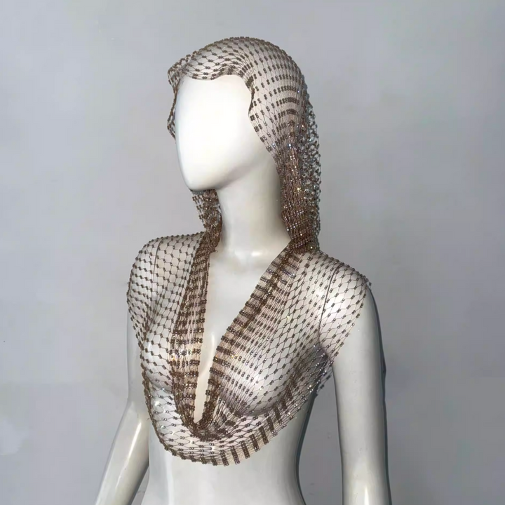 OUTIL Fishnet Rhinestone Hooded Top