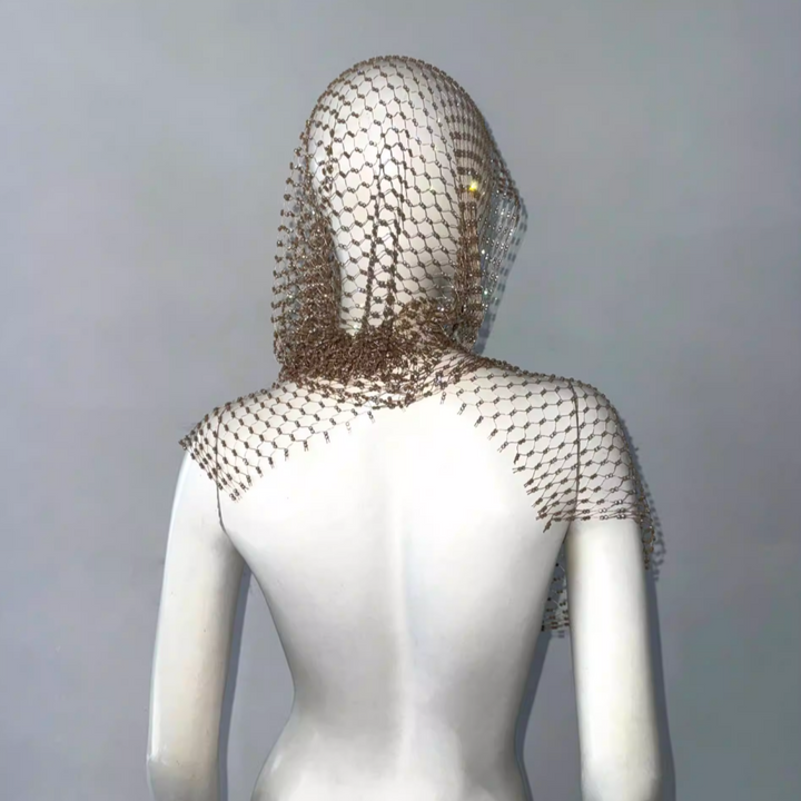 OUTIL Fishnet Rhinestone Hooded Top