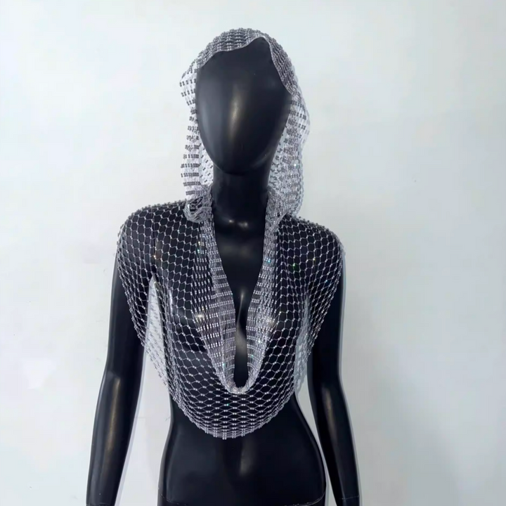 OUTIL Fishnet Rhinestone Hooded Top