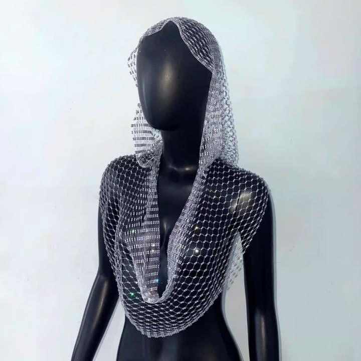 OUTIL Fishnet Rhinestone Hooded Top