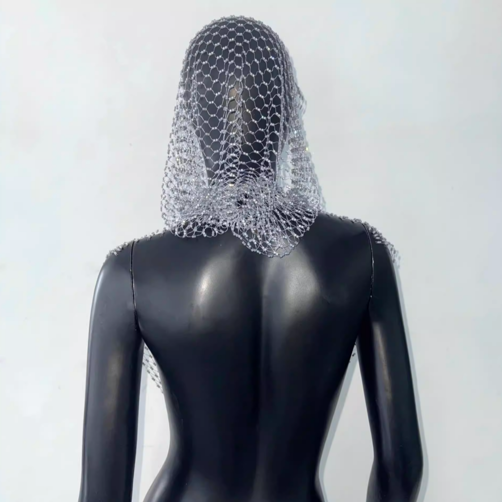 OUTIL Fishnet Rhinestone Hooded Top