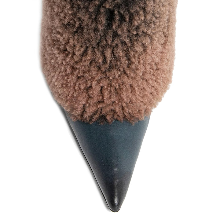 RONGM Fluffy Leather Ankle Boots
