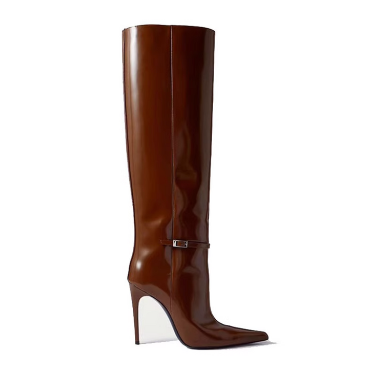 CLOUM Leather Stiletto High Heel Knee High Boots