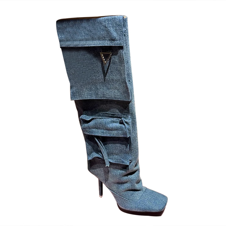 HCNZX Stiletto Denim High Knee Boots