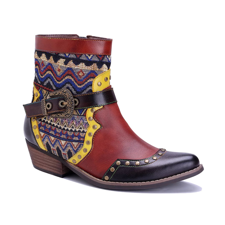 MIZUG Ethnic Style Western Cowboy Ankle Boots