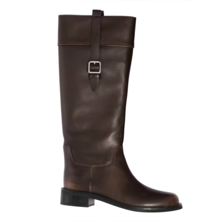QZJXX Leather Knee High Boots